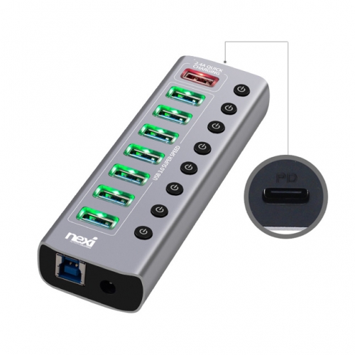 NX810 USB3.0 7포트 + 충전 1포트 + PD 1포트 유전원 허브 (NX-U1009P)