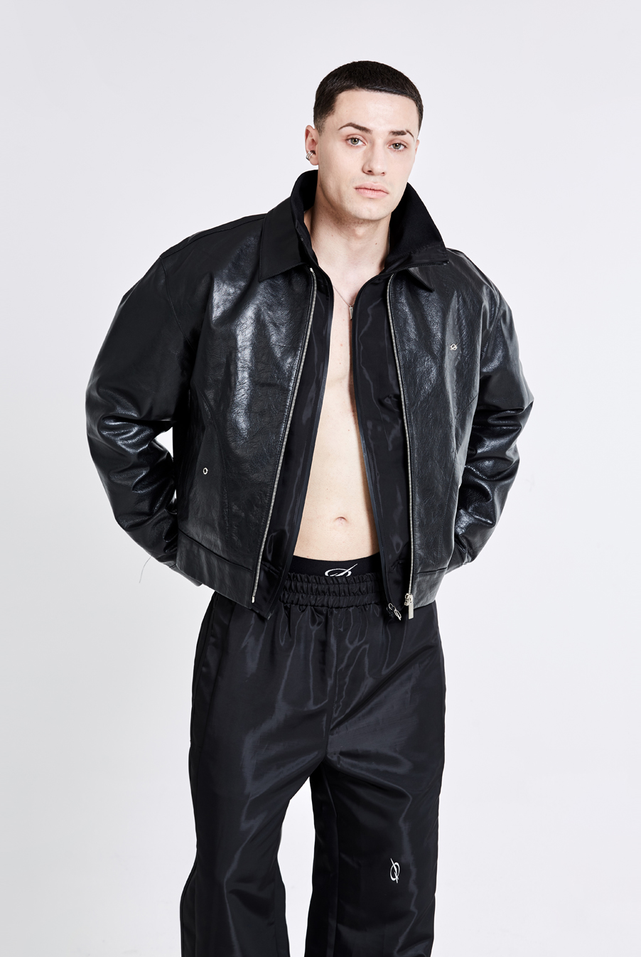 Bulky Leather Jacket - Black