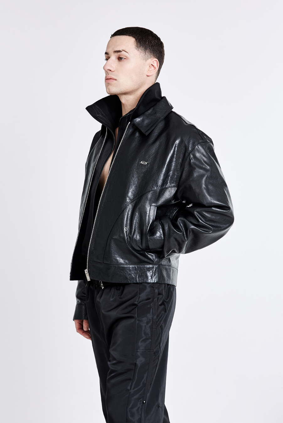 Bulky Leather Jacket - Black